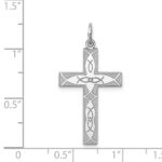 Sterling Silver Rhodium-plated Laser Designed Cross Pendant - Image 3