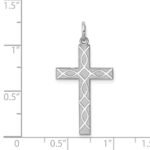 Sterling Silver Rhodium-plated Laser Designed Cross Pendant - Image 3