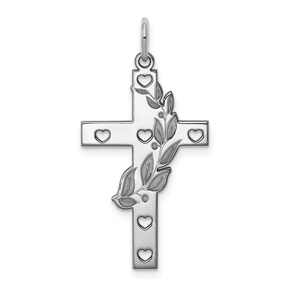 QXR265.jpg Sterling Silver Rhodium-plated Laser Designed Cross Pendant - Image 1
