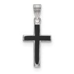 Sterling Silver Rhodium-plated Black Enameled Cross Charm