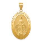 14k Polished and Satin Solid Miraculous Medal Oval Pendant