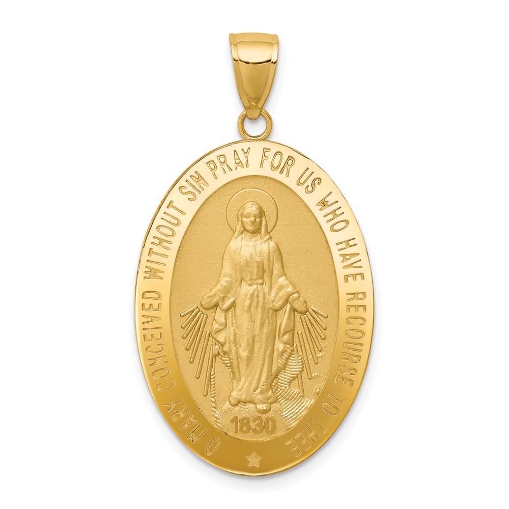 REL135.jpg 14k Polished and Satin Solid Miraculous Medal Oval Pendant - Image 1