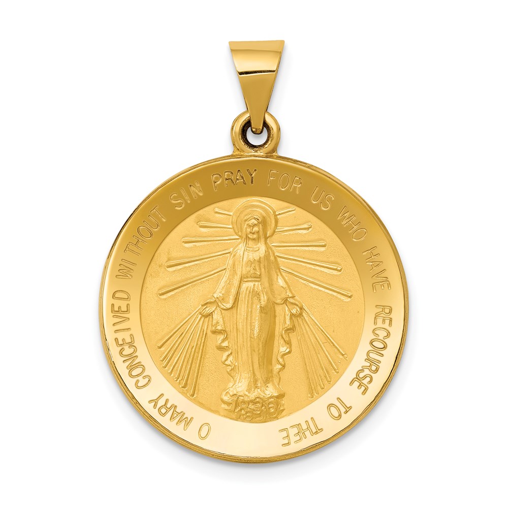 REL136.jpg 14k Polished and Satin Hollow Miraculous Medal Round Pendant - Image 1