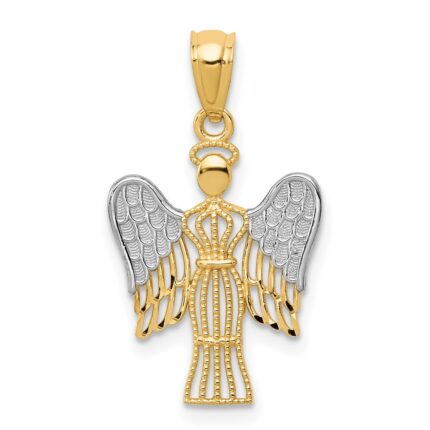 14k and White Rhodium Filigree Angel Pendant