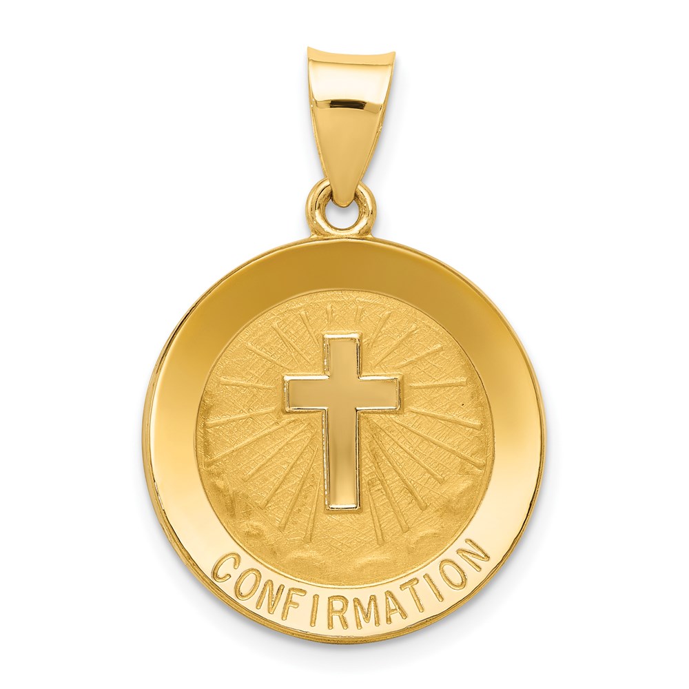 REL170.jpg 14k Polished and Satin Hollow CONFIRMATION with Cross Medal Round Pendant - Image 1