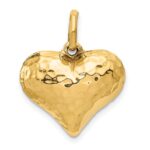 14K Polished and Hammered 3-D Puffed Heart Pendant