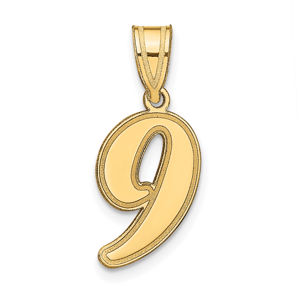 SCN09.jpg 14k Brushed Border Script Number 9 Pendant - Image 1