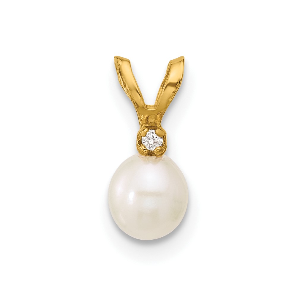 SE3006.jpg 14k Madi K 4-5mm White Near-Round Freshwater Cultured Pearl and CZ Pendant - Image 1