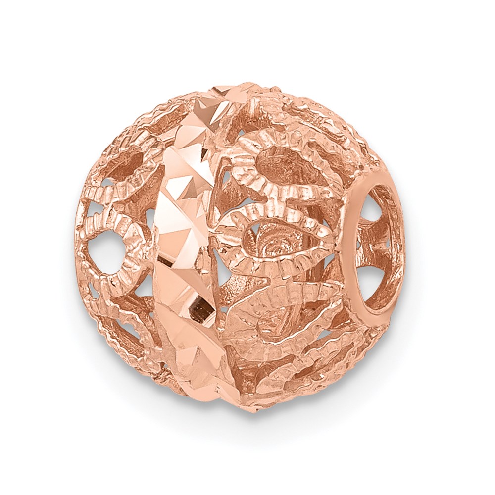 SL143.jpg 14k Rose Gold Diamond-cut Filigree Ball Chain Slide - Image 1