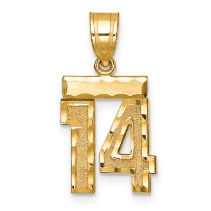 14k Small Brushed Diamond-cut Number 14 Charm
