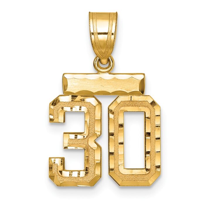 14k Small Brushed Diamond-cut Number 30 Charm - Jewel Time