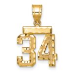 14k Small Brushed Diamond-cut Number 34 Charm