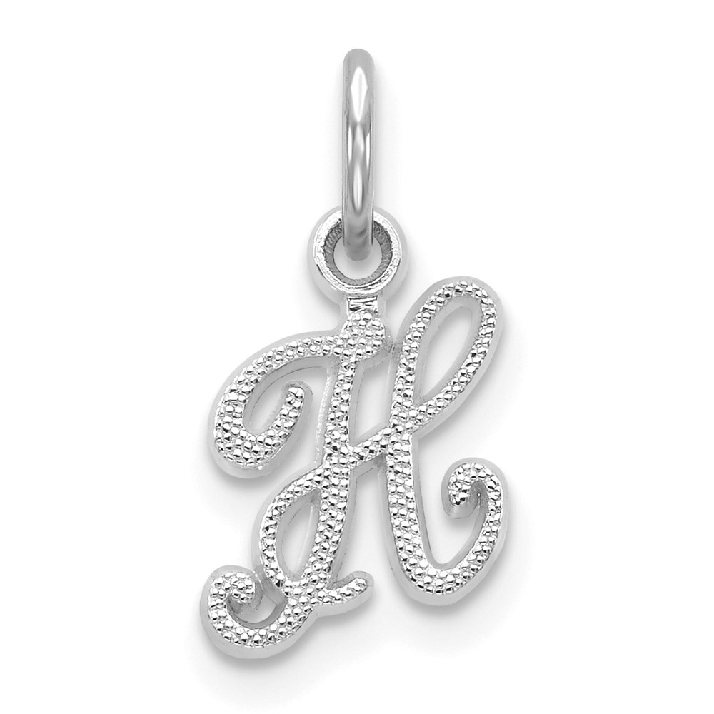 WCH138-H.jpg 14KW White Gold Casted Script Letter H Initial Charm - Image 1