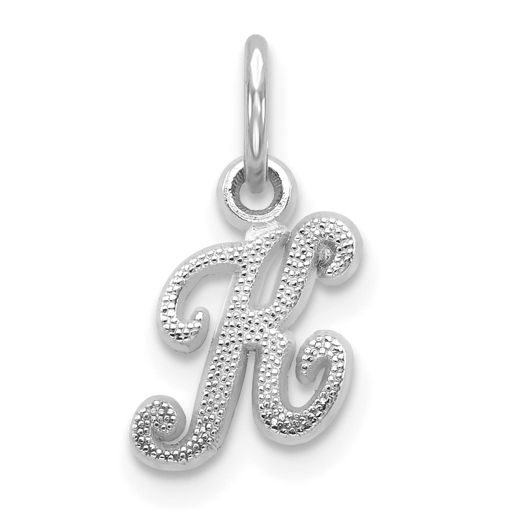 WCH138-K.jpg 14KW White Gold Casted Script Letter K Initial Charm - Image 1