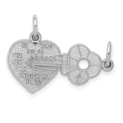 14K White Gold Polished 2-Piece Break-Apart HE WHO HOLDS THE KEY CAN UNLOCK MY HEART Charm