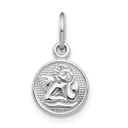 14k White Gold Small Polished Angel Round Charm