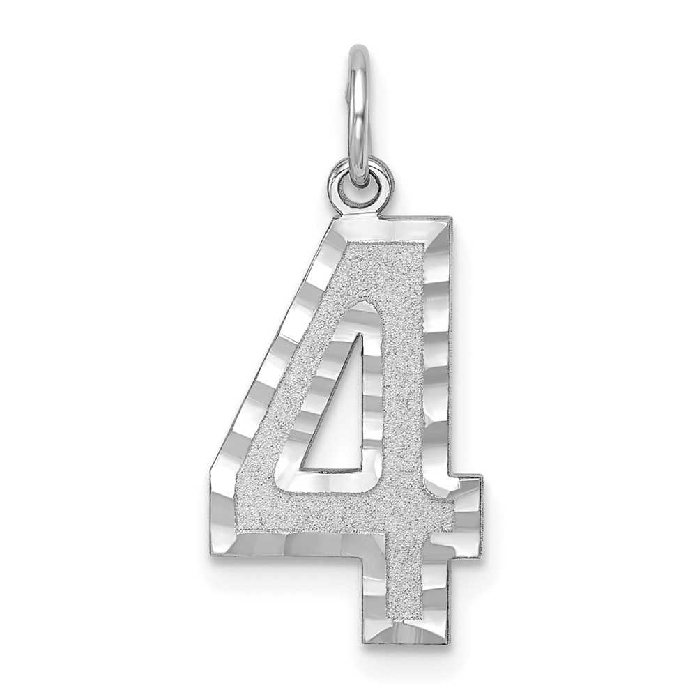 WLN04.jpg 14kw Large Brushed Diamond-cut Number 4 Charm - Image 1