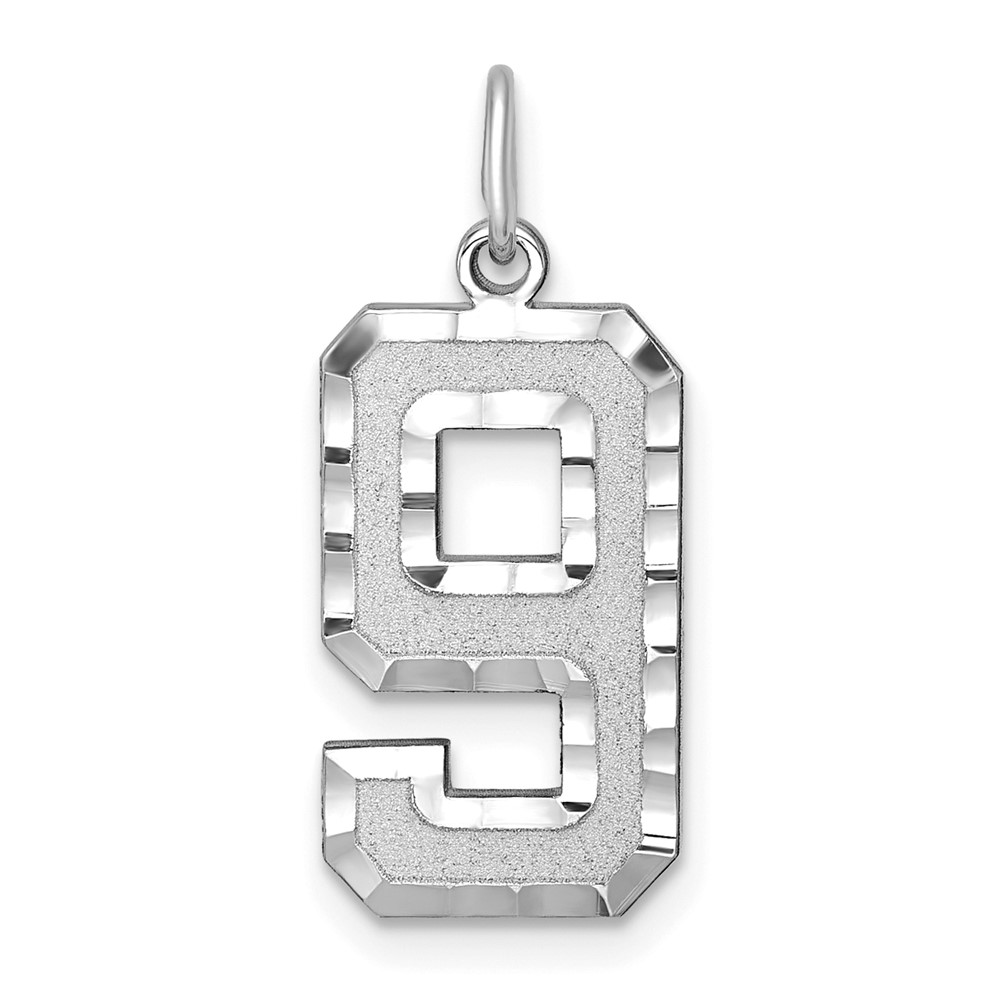 WLN09.jpg 14kw Large Brushed Diamond-cut Number 9 Charm - Image 1