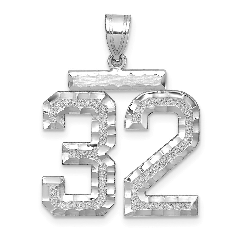 WLN32.jpg 14kw Large Brushed Diamond-cut Number 32 Charm - Image 1
