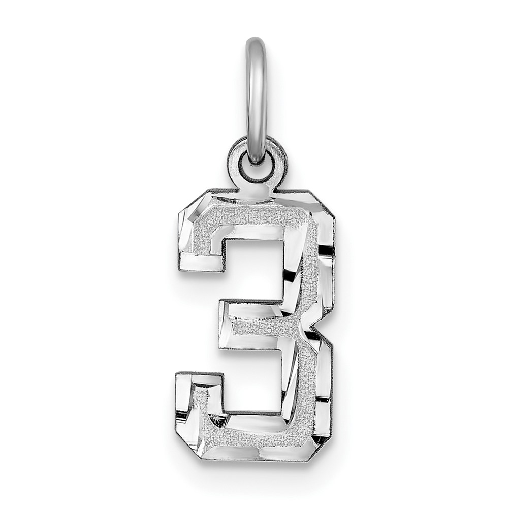 WSN03.jpg 14kw Small Brushed Diamond-cut Number 3 Charm - Image 1