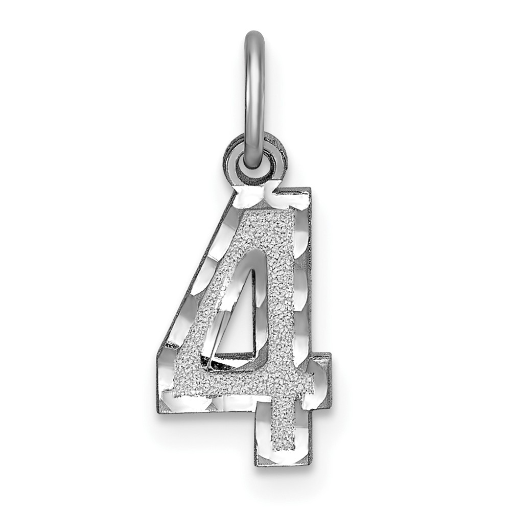 WSN04.jpg 14kw Small Brushed Diamond-cut Number 4 Charm - Image 1
