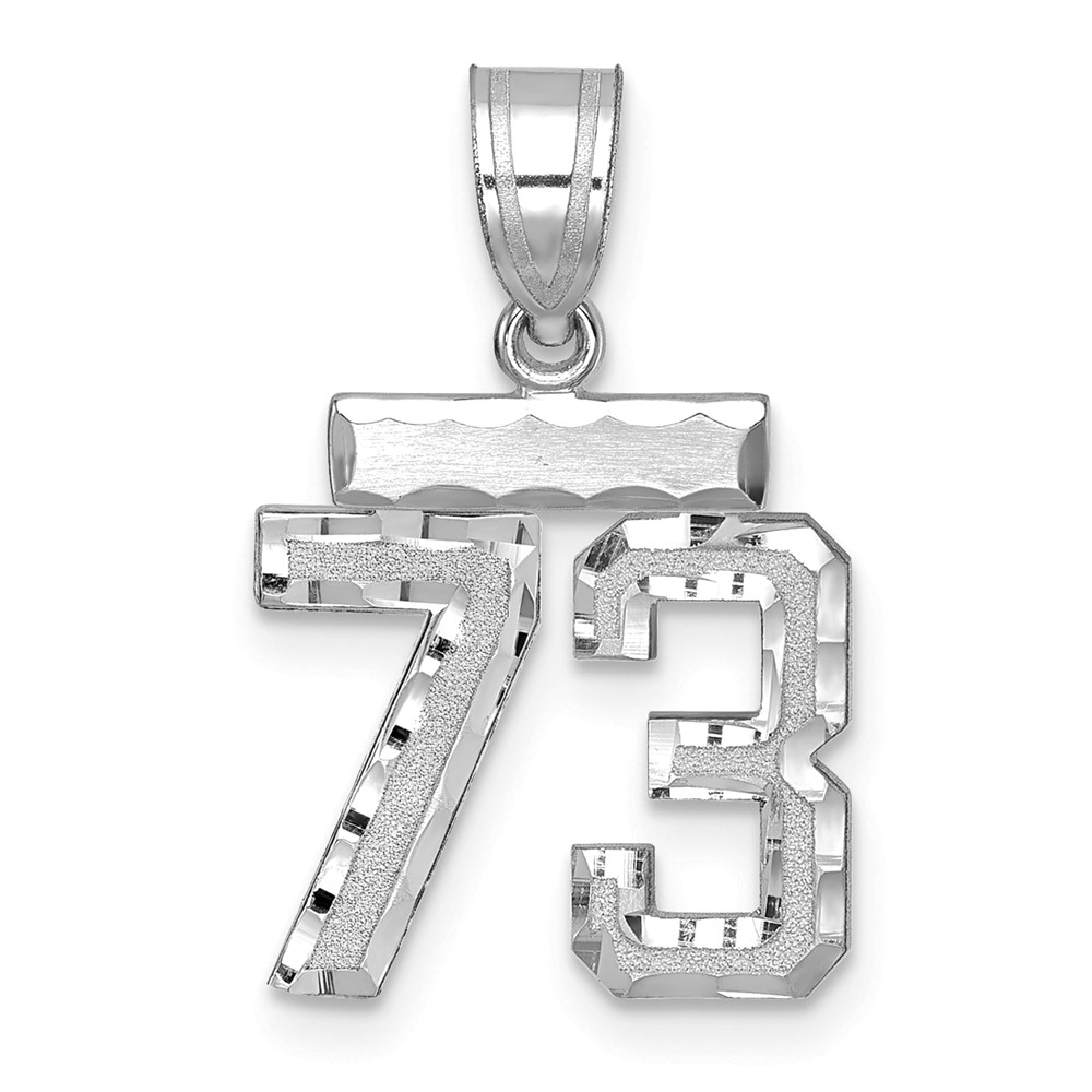 WSN73.jpg 14kw Small Brushed Diamond-cut Number 73 Charm - Image 1