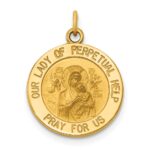 14k Polished and Satin Solid Our Lady of Perpetual Help Medal Round Pendant