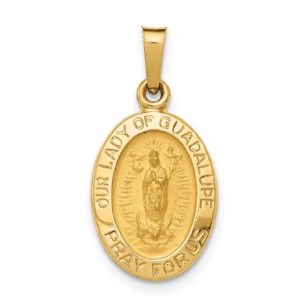 14k Polished and Satin Hollow Our Lady Of Guadalupe Medal Oval Charm