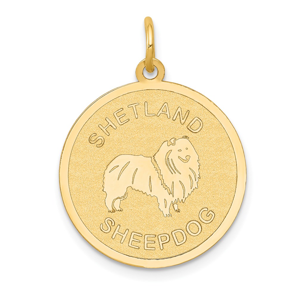 XAC381.jpg 14k SHETLAND SHEEP20mm Engravable Disc Dog Charm - Image 1