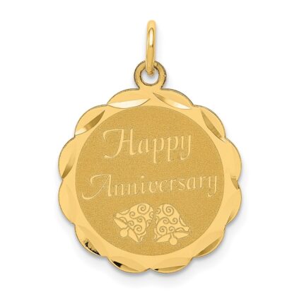 14K HAPPY ANNIVERSARY with Bells 18mm Engravable Disc Charm