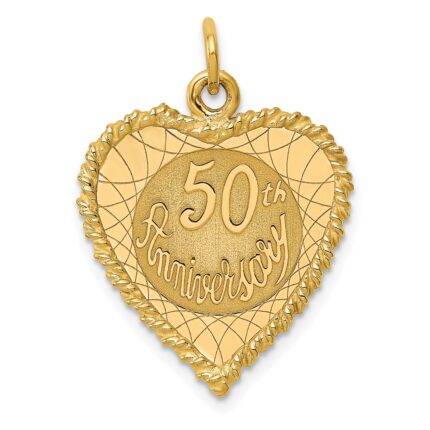 14K 50th ANNIVERSARY 19mm Engravable Rope-Edge Heart Charm