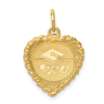 14k Graduation Cap Engravable Heart with Rope Edge Charm