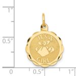 14k Polished IT'S A GIRL Scalloped 16mm Engravable Disc Charm - Image 3