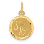 14k SWEET 16 Engravable 12mm Disc Charm