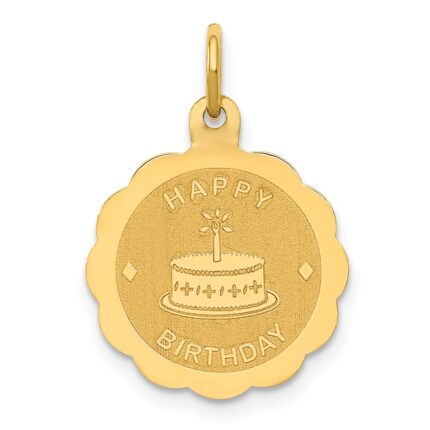14K Polished Satin HAPPY BIRTHDAY with Cake 14mm Engravable Disc Charm