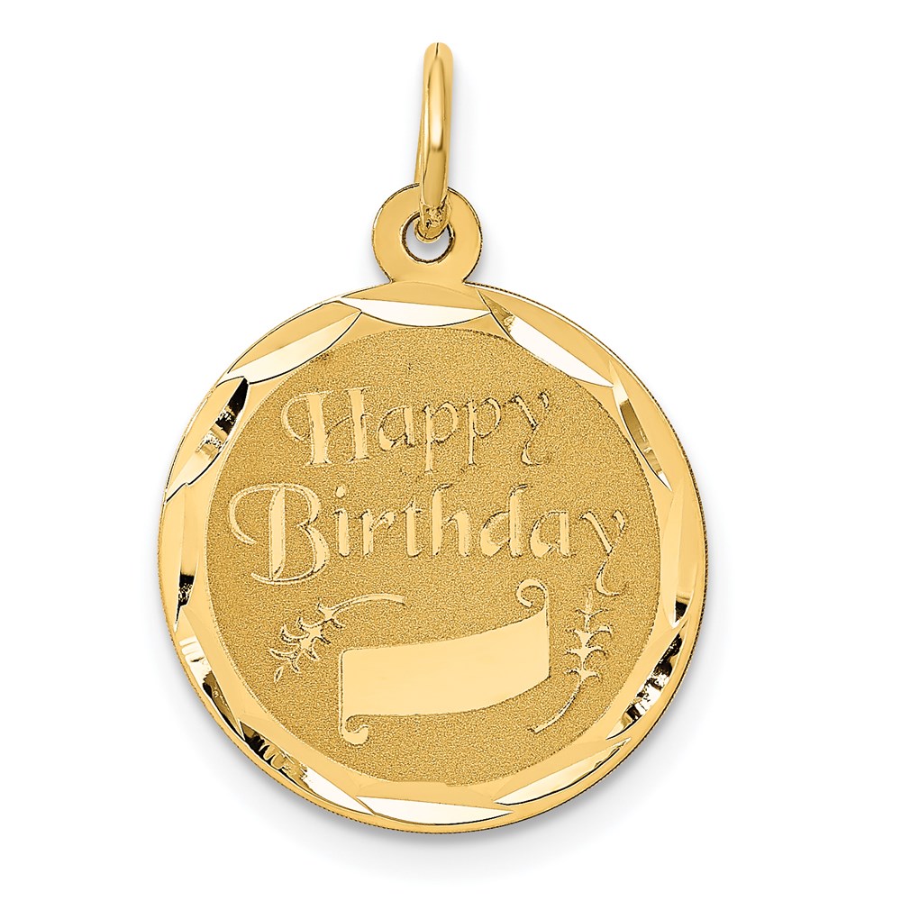 XAC759.jpg 14K HAPPY BIRTHDAY with Banner 16mm Engravable Disc Charm - Image 1