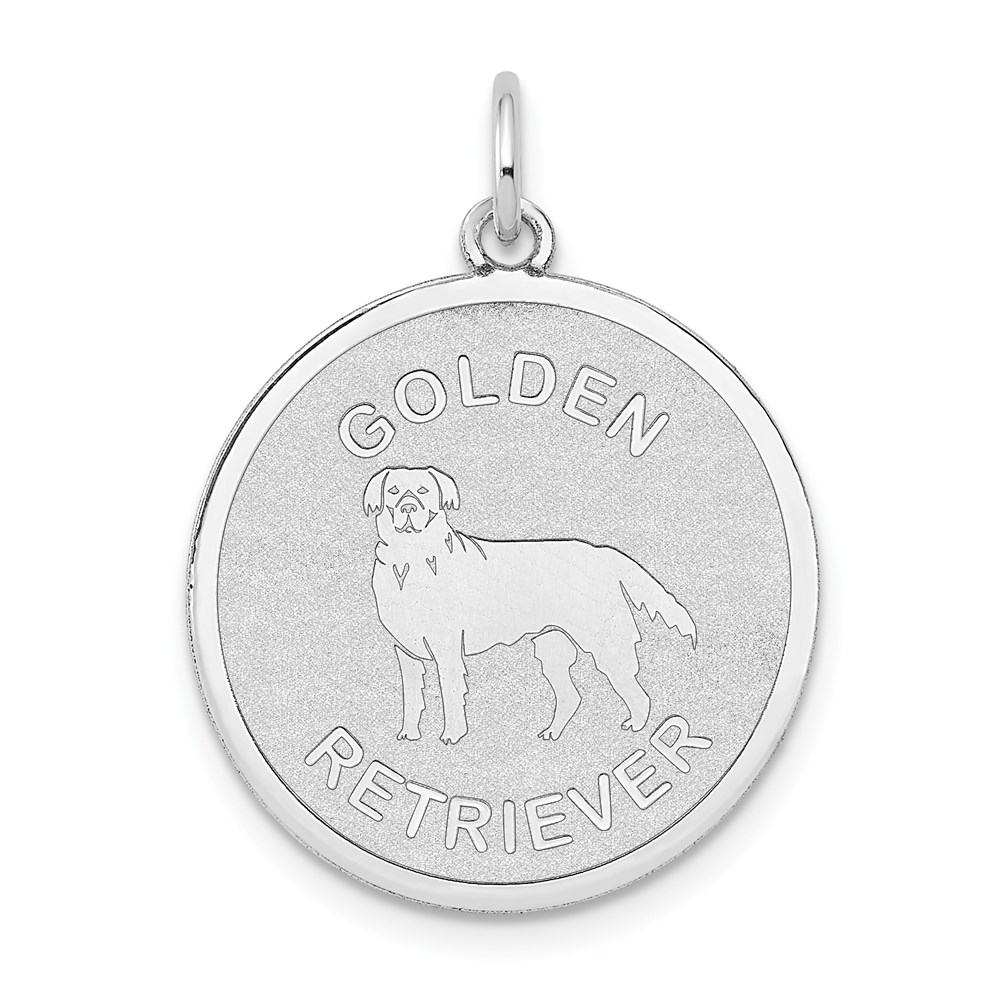 XAC985.jpg 14k White Gold GOLDEN RETRIEVER 20mm Engravable Disc Dog Charm - Image 1