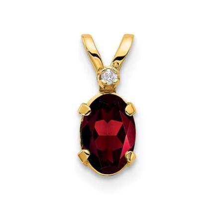 14k Diamond and 6x4 Oval January/Garnet Birthstone Pendant