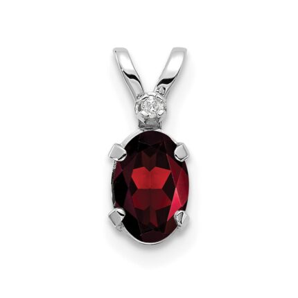 14K White Gold Diamond and 6x4 Oval January/Garnet Birthstone Pendant