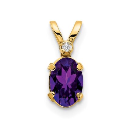 14k Diamond and 6x4 Oval February/Amethyst Birthstone Pendant