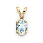 14k Diamond and 6x4 Oval March/Aquamarine Birthstone Pendant