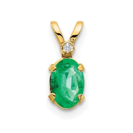 14k Diamond and 6x4 Oval May/Emerald Birthstone Pendant