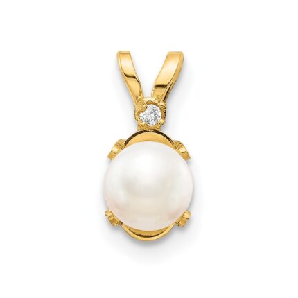 14k Diamond and 4.5mm June/Freshwater Cultured Pearl Birthstone Pendant
