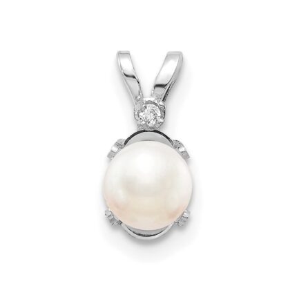 14K White Gold Diamond and 4.5mm June/Freshwater Cultured Pearl Birthstone Pendant