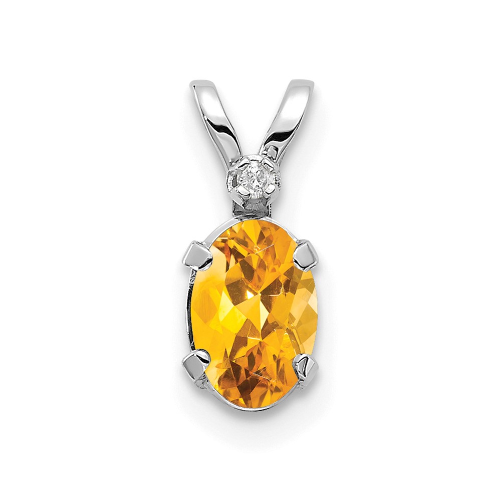 XBE166W.jpg 14K White Gold Diamond and 6x4 Oval November/Citrine Birthstone Pendant - Image 1