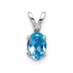 14K White Gold Diamond and 6x4 Oval December/Blue Topaz Birthstone Pendant