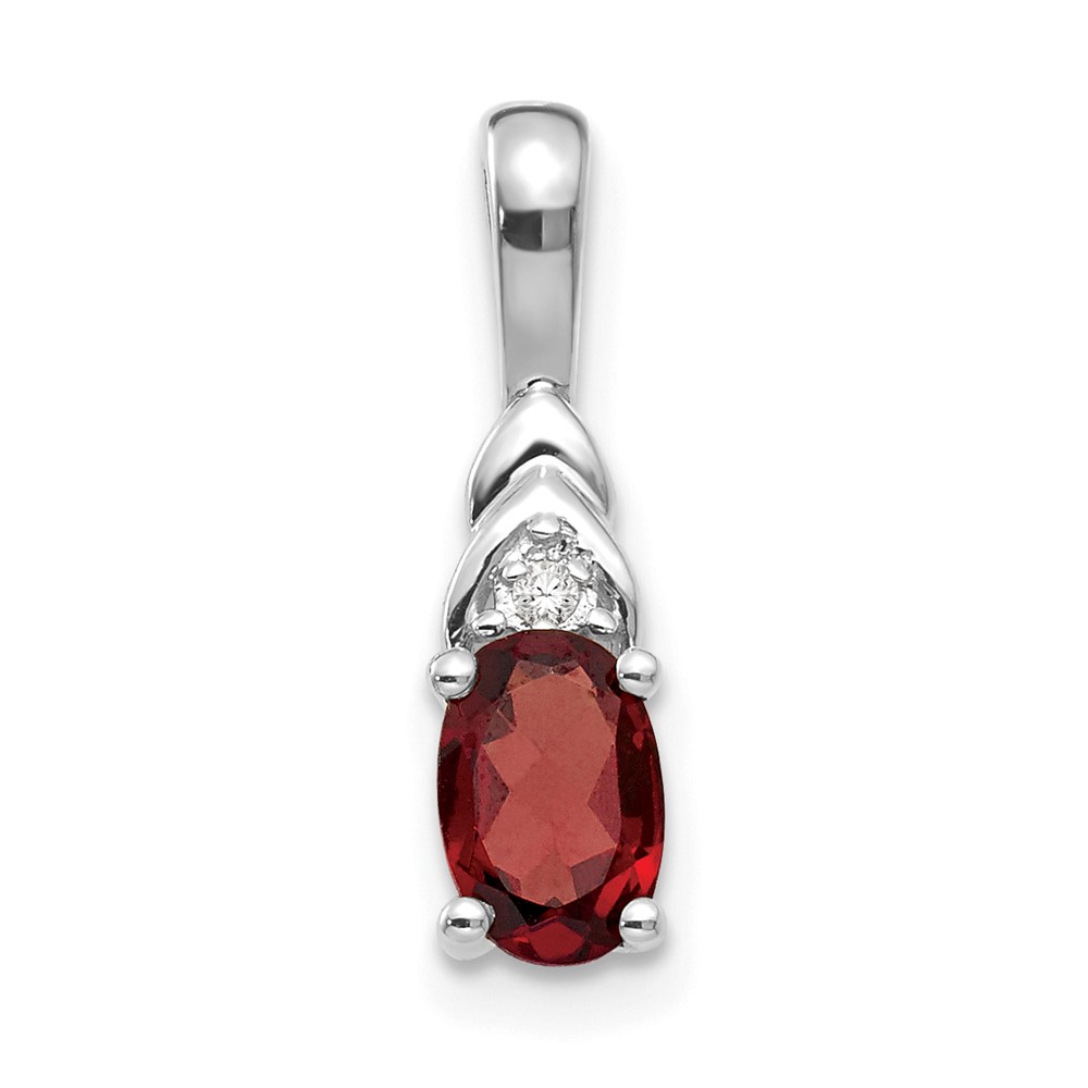 XBS228.jpg 14k White Gold 6x4 Oval January/Garnet and Diamond Pendant - Image 1