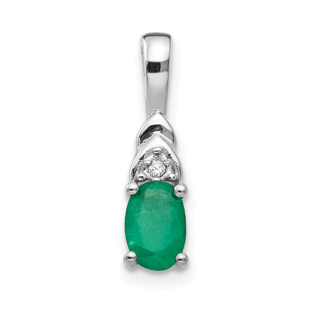 XBS242.jpg 14k White Gold 6x4 Oval May/Emerald and Diamond Pendant - Image 1