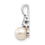 14k White Gold 6mm June/Freshwater Cultured Pearl and Diamond Pendant - Image 2