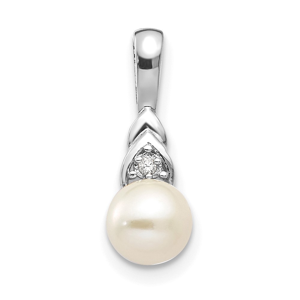 XBS243.jpg 14k White Gold 6mm June/Freshwater Cultured Pearl and Diamond Pendant - Image 1